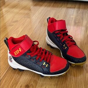 Under Armour Kids Red and Navy Baseball Cleats